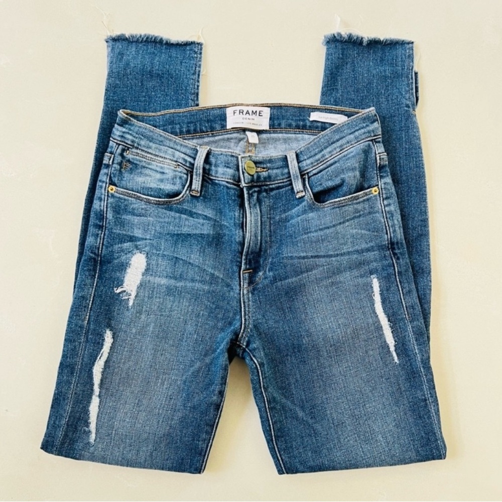 Frame Le High Skinny Distressed Jeans 25